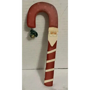 Santa Face‎ On A Candy Cane With Bell On End Ornament 8 Inch